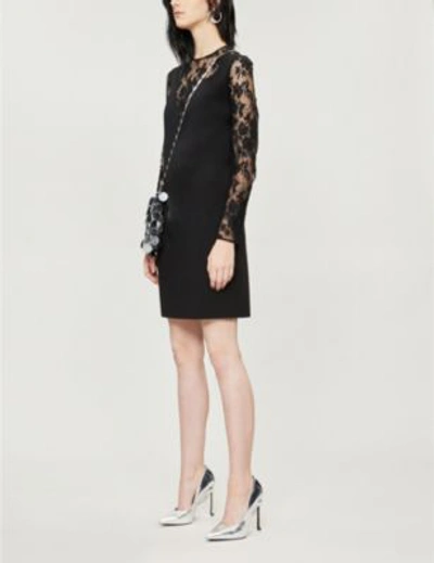 Shop Givenchy Lace-trimmed Wool-crepe Dress In Black