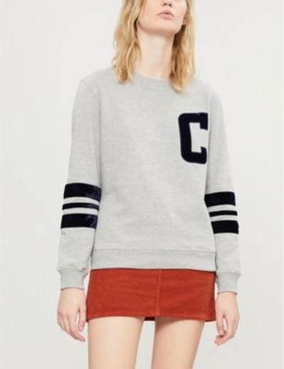 Shop Claudie Pierlot Tadah Velvet-trimmed Cotton-blend Sweatshirt In Mottled Grey