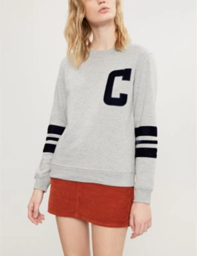 Shop Claudie Pierlot Tadah Velvet-trimmed Cotton-blend Sweatshirt In Mottled Grey
