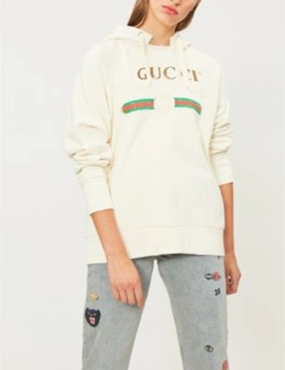 Shop Gucci Womens Cream Logo-print Cotton-jersey Hoody