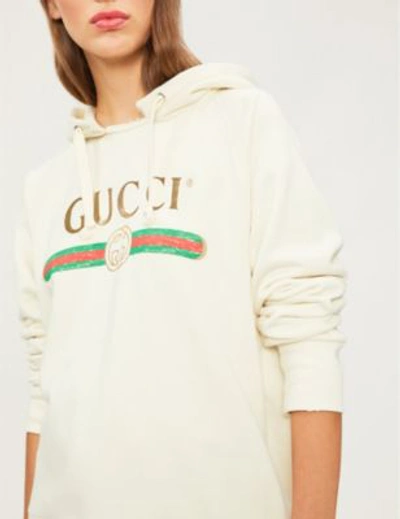 Shop Gucci Womens Cream Logo-print Cotton-jersey Hoody