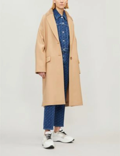 Shop Stella Mccartney Knitted-collar Wool-blend Coat In Soft Camel