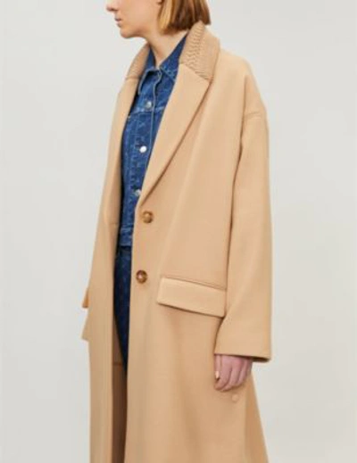 Shop Stella Mccartney Knitted-collar Wool-blend Coat In Soft Camel