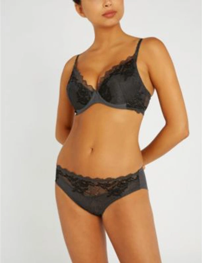 Wacoal Lace Perfection Stretch-lace Mid-rise Briefs In Charcoal (grey)