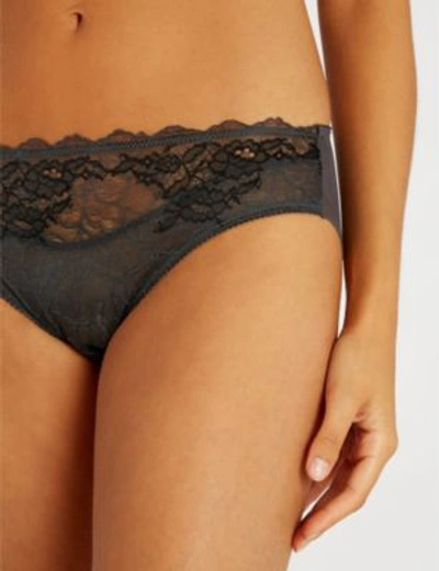 Wacoal Lace Perfection Stretch-lace Mid-rise Briefs In Charcoal (grey)