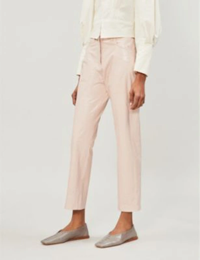 Shop Nanushka Ivy Textured High-rise Vegan-leather Trousers In Pink