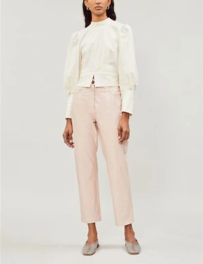 Shop Nanushka Ivy Textured High-rise Vegan-leather Trousers In Pink