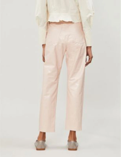 Shop Nanushka Ivy Textured High-rise Vegan-leather Trousers In Pink