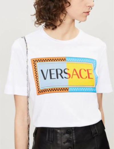 Shop Versace Logo-print Cotton-jersey T-shirt In Optical White