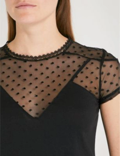 Shop Maje Tribor Polka-dot Tulle And Stretch-jersey Top In Black