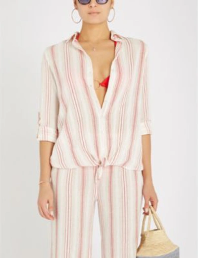 Shop Melissa Odabash Inny Striped Cotton Shirt In Red Stripe