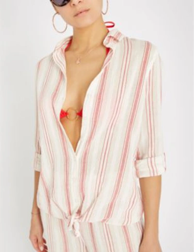 Shop Melissa Odabash Inny Striped Cotton Shirt In Red Stripe