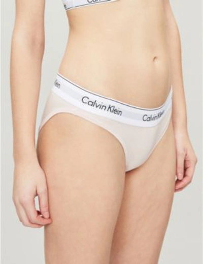 Shop Calvin Klein Modern Cotton Stretch-cotton Bikini Briefs In 2nt Nymphs Thigh (white)