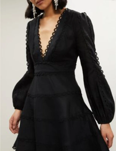 Shop Zimmermann Black Noir Floral Heathers Linen Dress