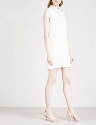 Shop Miu Miu Studded Crepe Mini Dress In Talco
