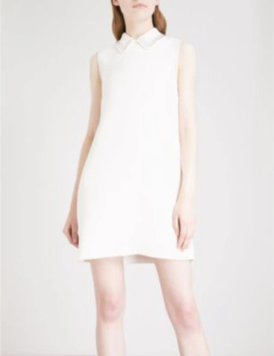 Shop Miu Miu Studded Crepe Mini Dress In Talco