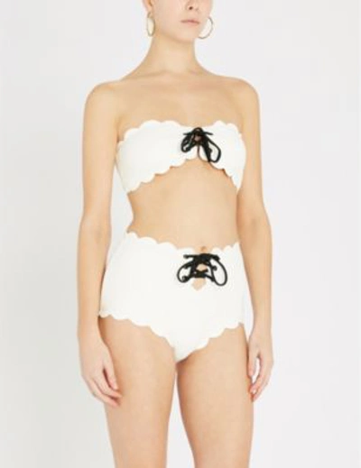 Shop Marysia Antibes Scalloped Bandeau Bikini Top In Coconut Black