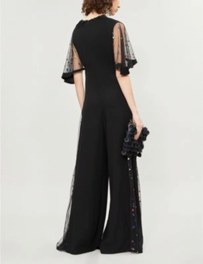 Shop Staud Anabelles Metallic Polka Dot Tulle And Crepe Wide-leg Jumpsuit In Blk/rb Dot