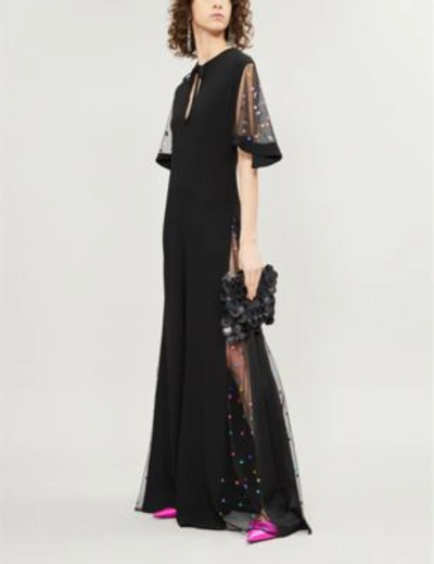 Shop Staud Anabelles Metallic Polka Dot Tulle And Crepe Wide-leg Jumpsuit In Blk/rb Dot