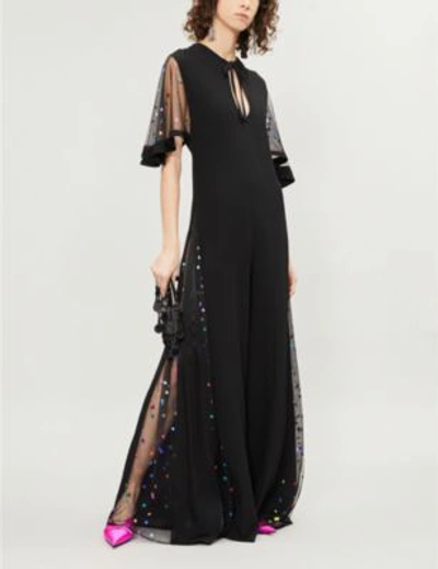 Shop Staud Anabelles Metallic Polka Dot Tulle And Crepe Wide-leg Jumpsuit In Blk/rb Dot