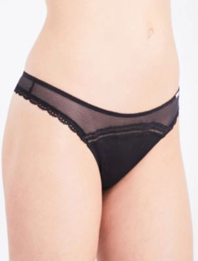 Shop Chantelle Parisian Mesh Thong In Black