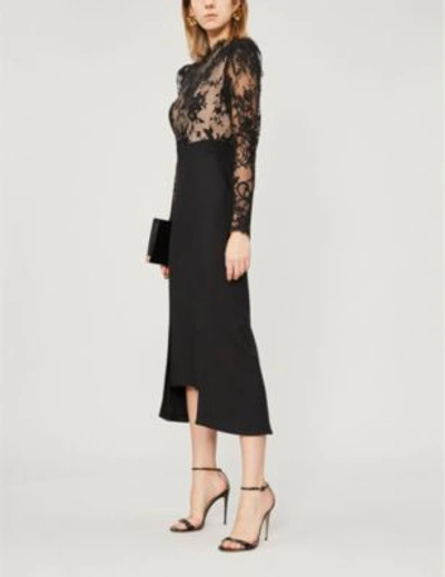 Shop Alexander Mcqueen Floral Lace-trimmed Wool Dress In Black