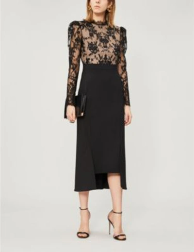 Shop Alexander Mcqueen Floral Lace-trimmed Wool Dress In Black