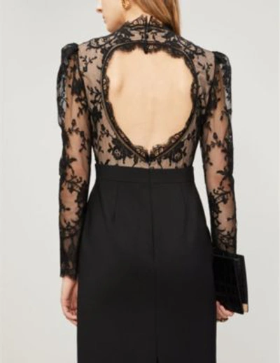 Shop Alexander Mcqueen Floral Lace-trimmed Wool Dress In Black