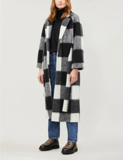 Shop Ganni Mckinney Checked Wool-blend Coat In Egret