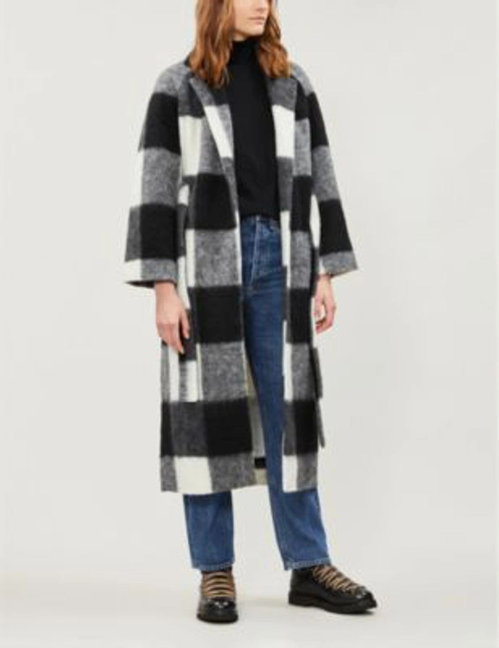 Ganni Mckinney Checked Wool blend Coat In Gray ModeSens