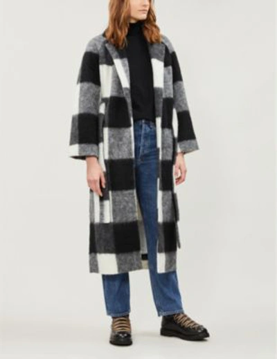 Shop Ganni Mckinney Checked Wool-blend Coat In Egret