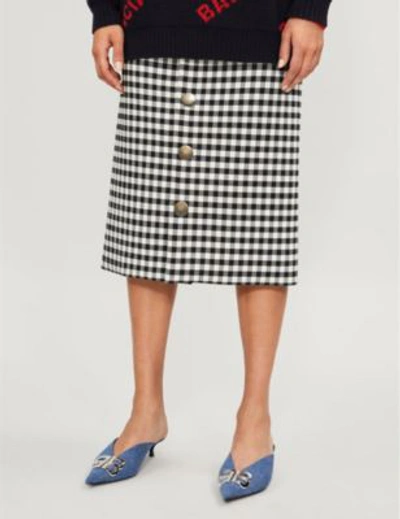 Shop Balenciaga Checked Woven Midi Skirt In Black/white