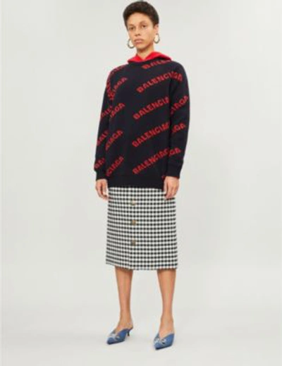 Shop Balenciaga Checked Woven Midi Skirt In Black/white