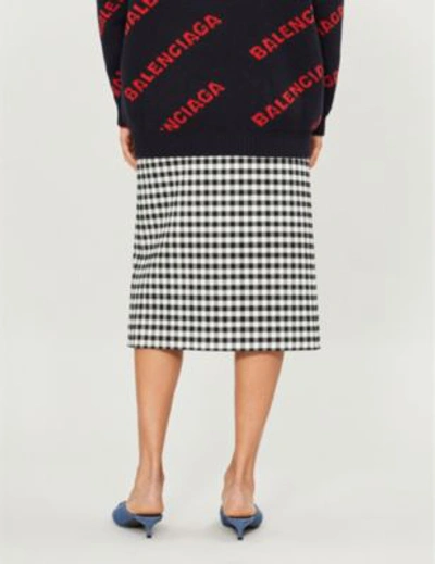 Shop Balenciaga Checked Woven Midi Skirt In Black/white