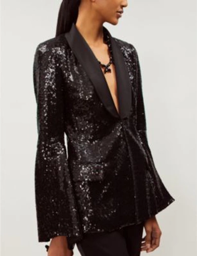 Shop Prabal Gurung Split-sleeve Sequin And Satin Jacket In Black