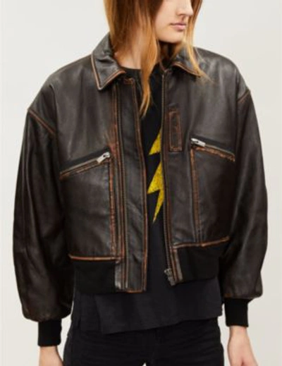Shop The Kooples Aged Leather Bomber Jacket In Bla12
