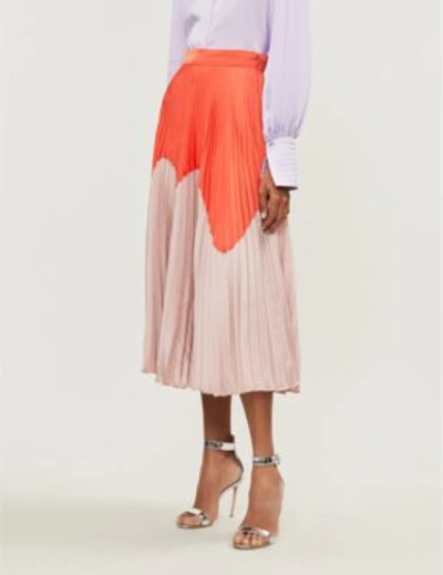 Shop Roksanda Ollyn Colour-blocked Pleated Crepe Skirt In Light Dawn Watermelon