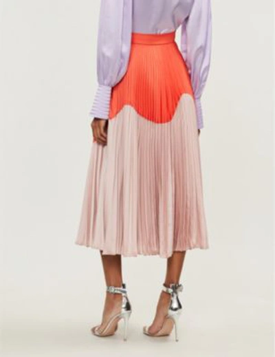 Shop Roksanda Ollyn Colour-blocked Pleated Crepe Skirt In Light Dawn Watermelon