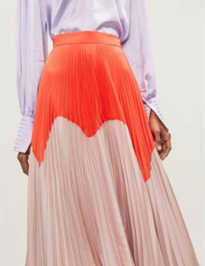 Shop Roksanda Ollyn Colour-blocked Pleated Crepe Skirt In Light Dawn Watermelon