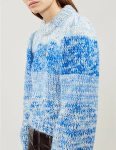 Shop Ganni Julliard Mohair And Wool-blend Jumper In Lapis Blue