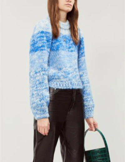 Shop Ganni Julliard Mohair And Wool-blend Jumper In Lapis Blue