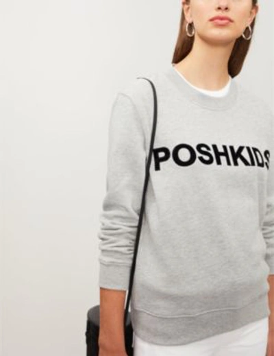 Shop Claudie Pierlot Poshkids-embroidered Cotton-blend Sweatshirt In Mottled Grey