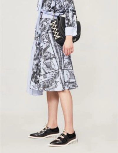 Shop Jw Anderson Illustration-print Asymmetric Belted Cotton Skirt In China Blue