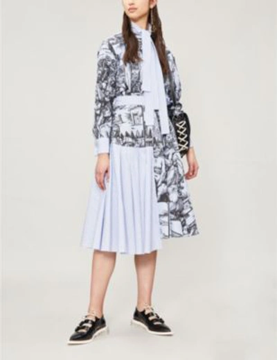 Shop Jw Anderson Illustration-print Asymmetric Belted Cotton Skirt In China Blue