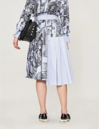 Shop Jw Anderson Illustration-print Asymmetric Belted Cotton Skirt In China Blue