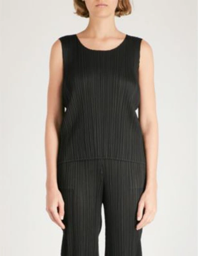 Shop Issey Miyake Ladies Black Sleeveless Pleated Top