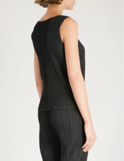 Shop Issey Miyake Ladies Black Sleeveless Pleated Top