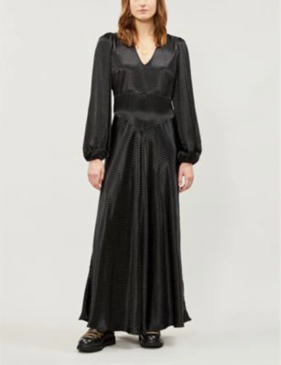 Shop Ganni Cameron Satin Maxi Dress In Black