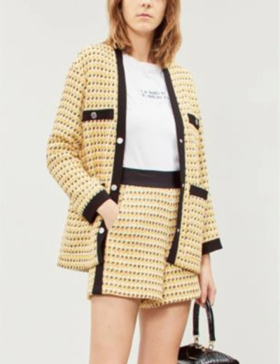 Shop Maje Isidore Contrast-panel Tweed Shorts In Yellow