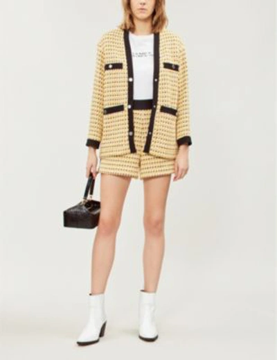 Shop Maje Isidore Contrast-panel Tweed Shorts In Yellow